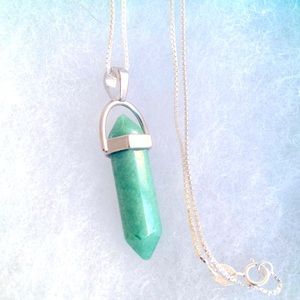 Light Green Jade Sterling Silver Necklace 16”